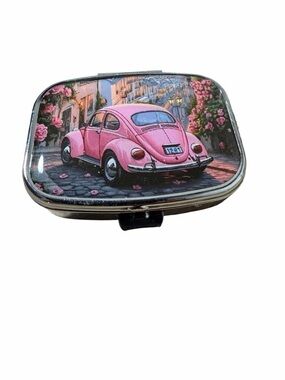 Vintage VW Bug Design Pill Box - Pink